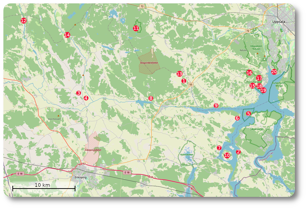 Bild av karta som visar var naturreservaten ligger.